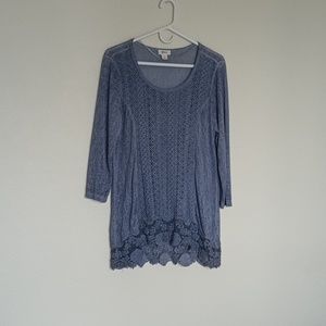 Style & Co. Blue/grey 3/4 length sleeve top Bohemian Cottage Core Size Large